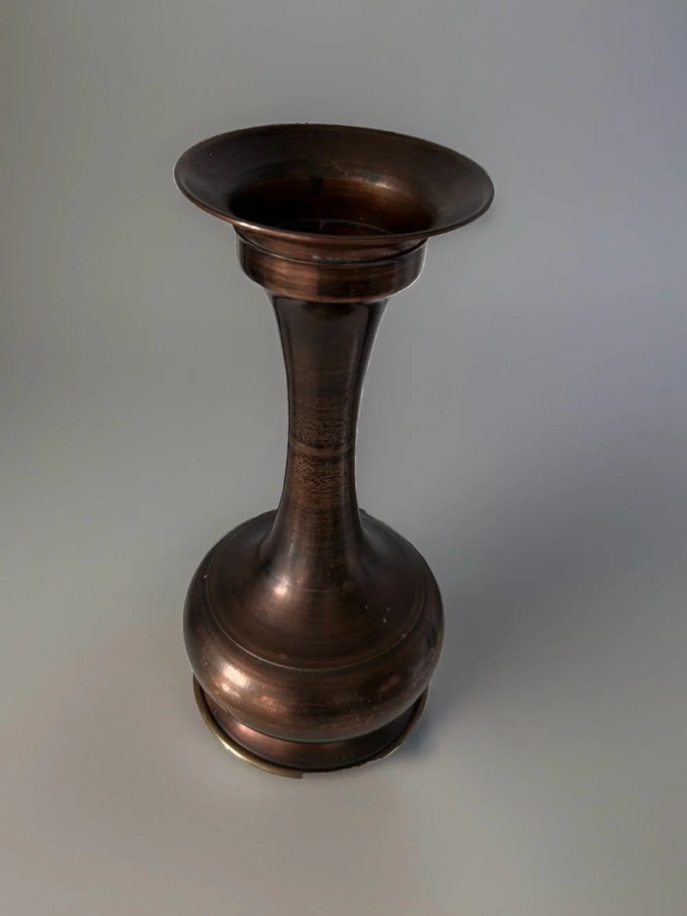 Vintage Patinated Brass Trumpet Candle Holder / Bud Vase – 12.5